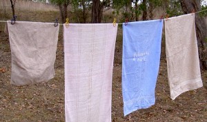 Pegs holding a heavy line of towels